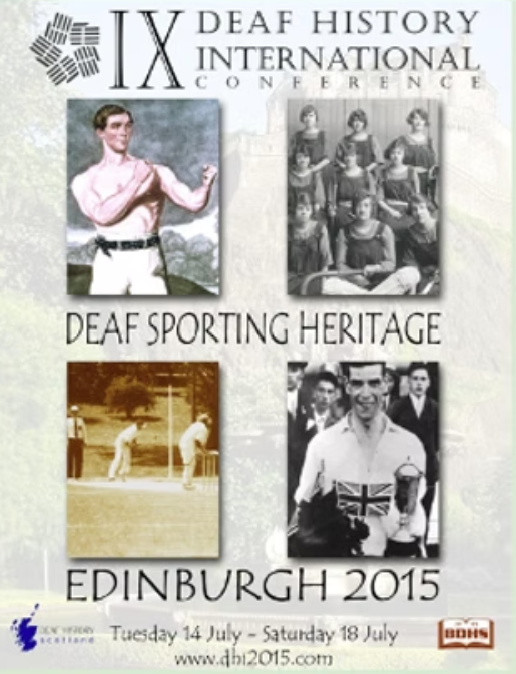 A flyer for the 9th DHI Conference, depicting deaf athletes.